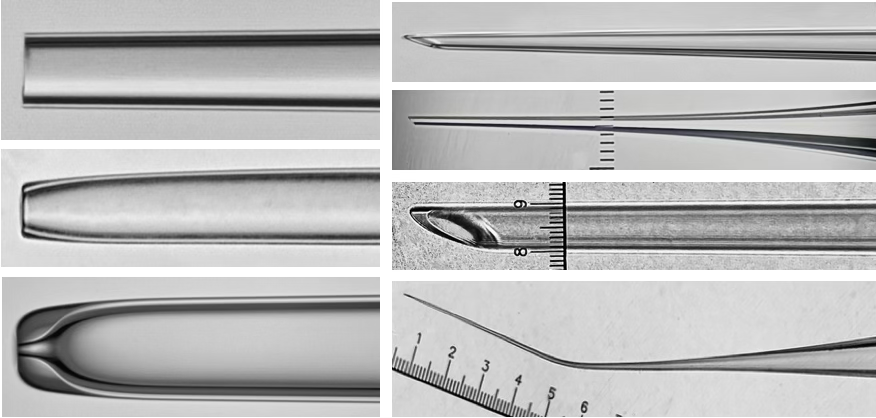 Shaft: unpolled region of glass behind the shoulder and taper. Shoulder: Initial heated region of glass and part of the taper. Taper: Heated and pulled region of glass including the shoulder of the taper. Tip ID: The inner diameter of the tip.